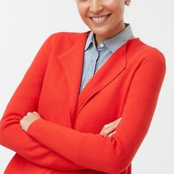 J. Crew Vanessa Cardigan Size Medium Bright Cerise Red Cotton Sweater Jacket - Picture 3 of 13